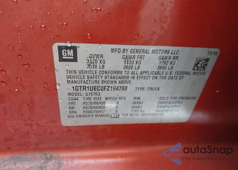 2015 GMC Sierra 1500 Sle from USA, damaged, VIN 1GTR1UEC0FZ194788